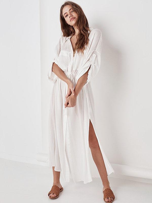 Loose White Spilt-joint Tasseled Split-side Bohemia Dress