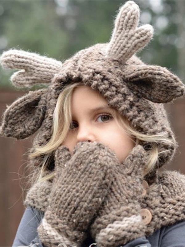 Knitted Elk Single Button Hat&Glove Accessories