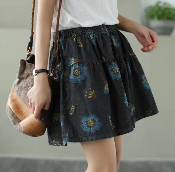 ARTISTIC RETRO ELASTICITY FLORAL WIDE LEG SHORTS