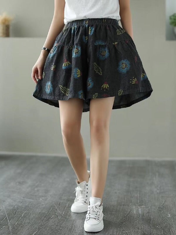 ARTISTIC RETRO ELASTICITY FLORAL WIDE LEG SHORTS