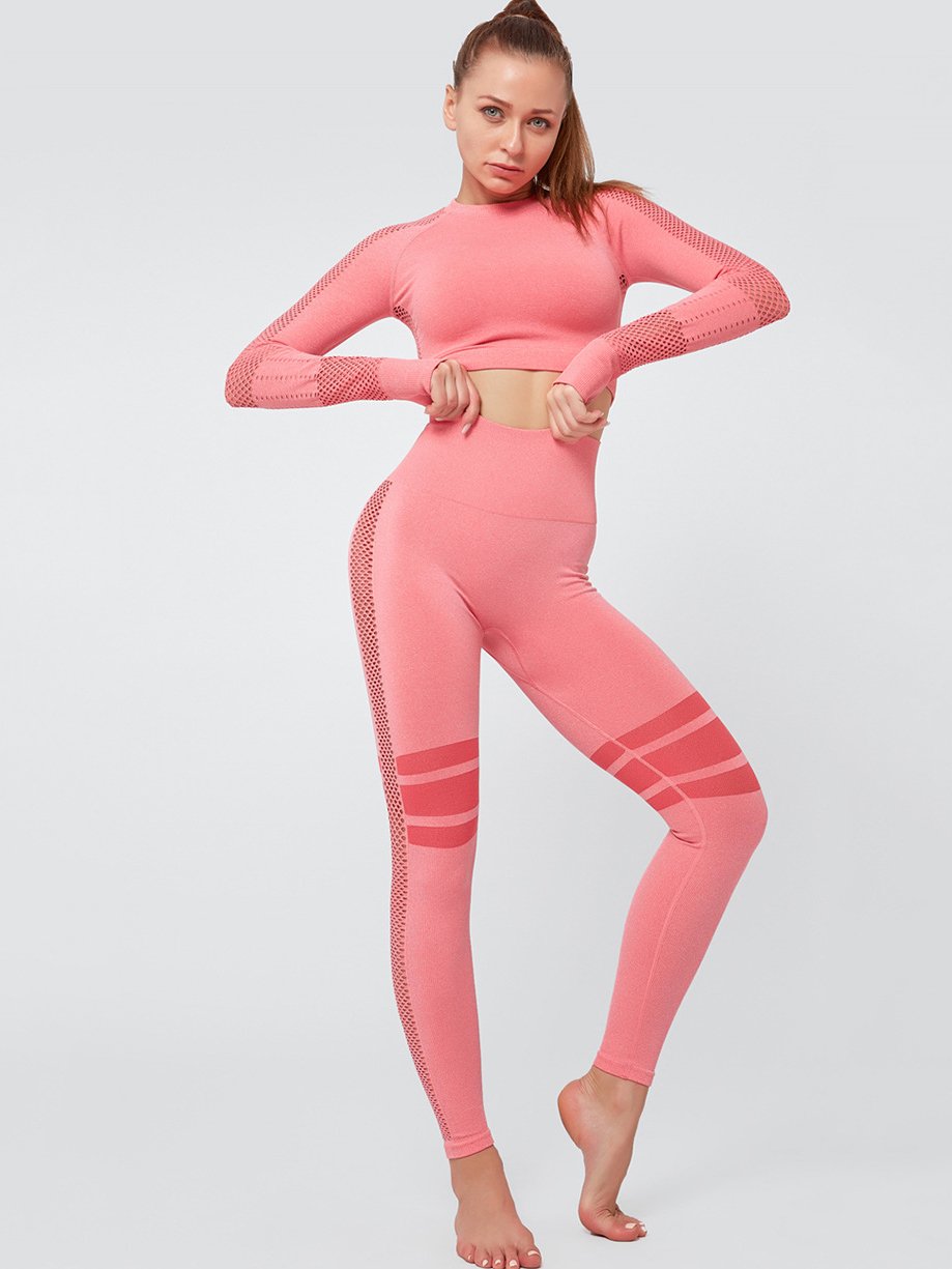 Mesh Hollow Bare Midriff Quick-Dry Yoga Suits