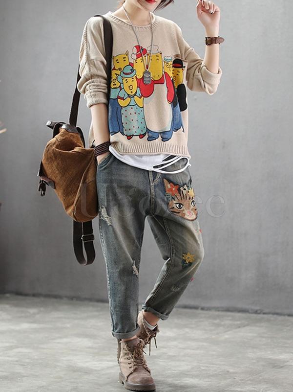 Casual Retro Embroidered Pants