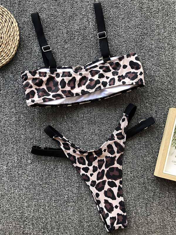 Sexy Leopard Print Hollow Bikinis Swimsuit