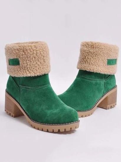 Chunky Mid Calf Winter Boots with Artificial Fur