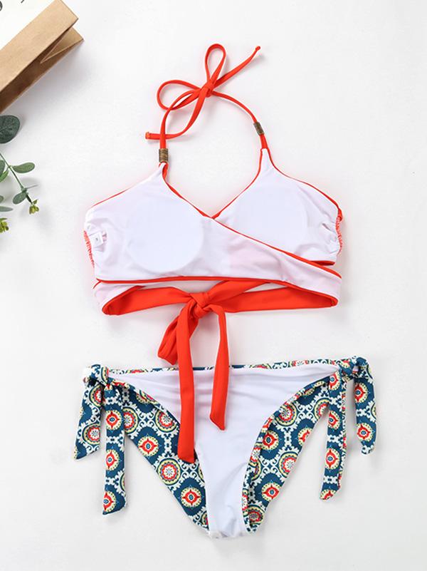 Printed Bottom Bandage Bikinis Swimwear