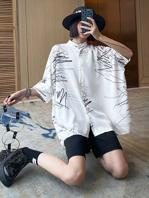 Simple Loose High-Low Contrast Color Blouse