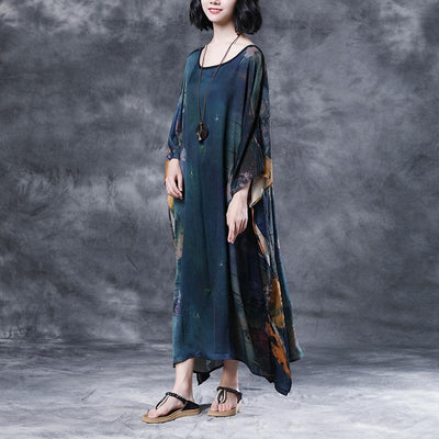 Summer Shoulder Sleeve Printed Long Loose Dress