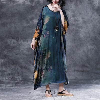 Summer Shoulder Sleeve Printed Long Loose Dress