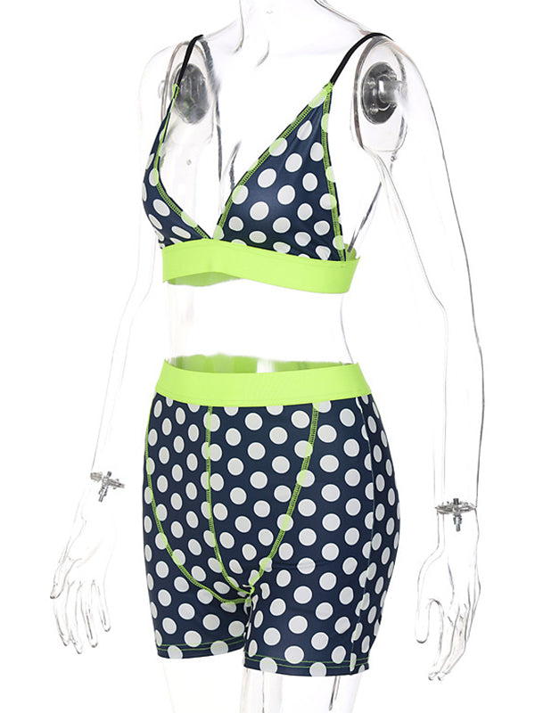 Sport Print Contrast Color Bra&Shorts Suits