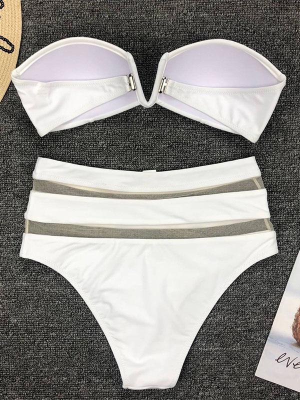 V Wired Gauze High Waisted Bikini Set