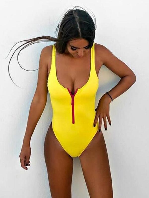 Zipper One-piece Swimwear