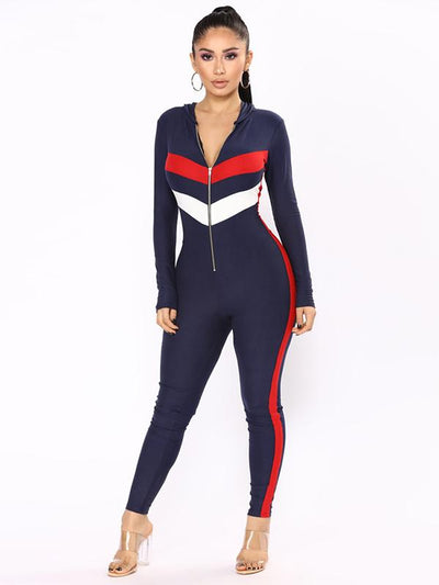 Hooded Zipper Long Sleeve Jumpsuits