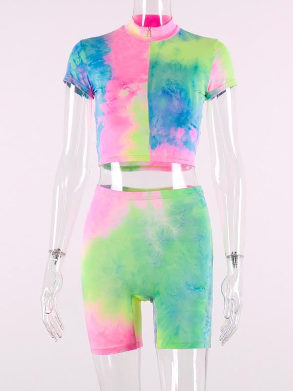 Tie Dye Short Sleeve Tees And Shorts Suits