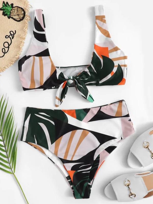 Knotted Empire Floral Bikini Swimsuit