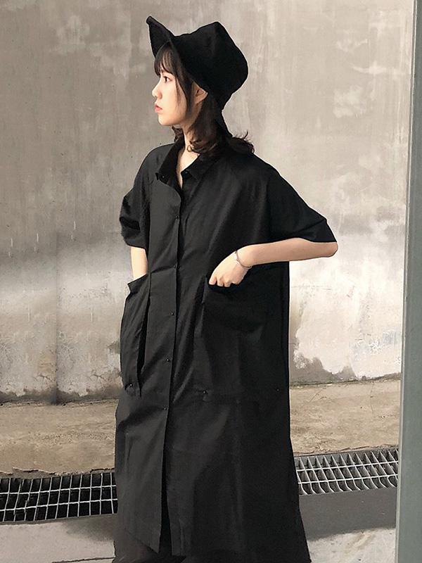 Original Loose Oversize Solid Black Blouse Dress