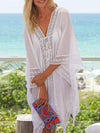 Asymmetric Lacy Split-joint Mini Kaftan Cover-up