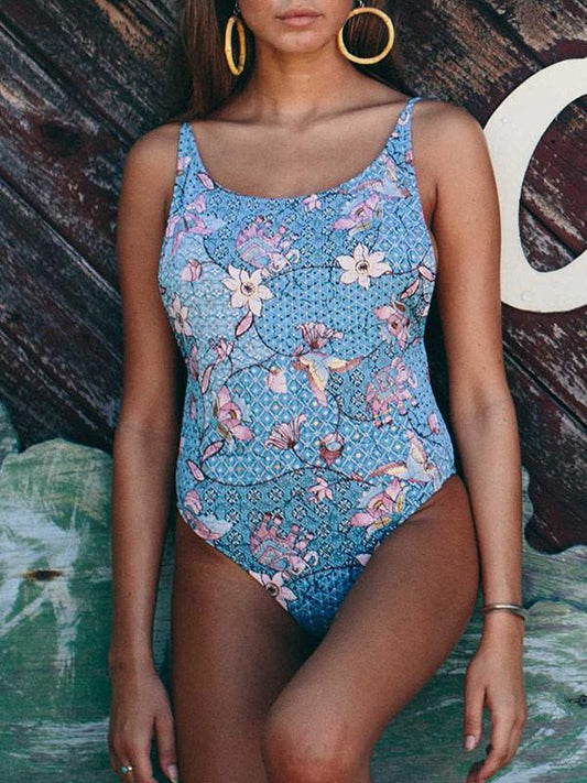 Printed Condole Belt One-piece Swimwear