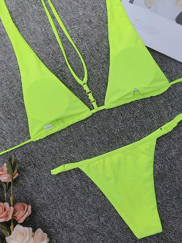 Neon Plain Thong Bikini Swimsuit