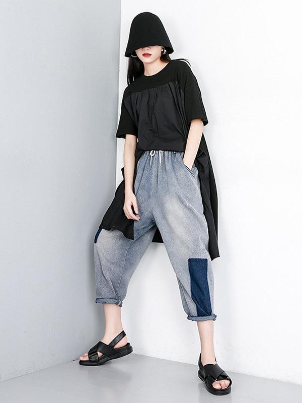 Solid Asymmetric Round-neck T-Shirt Skirt