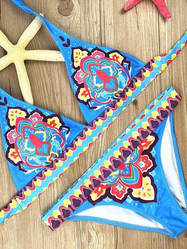 Fashion Symmetry Printing Bandage Bikini Swimsuit