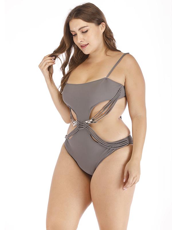 Solid Hollow Knitting One-piece Swimwear