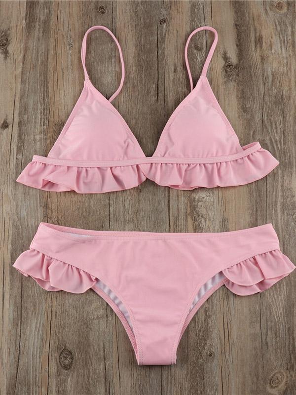 Ruffle Plain Bikinis Swimwear