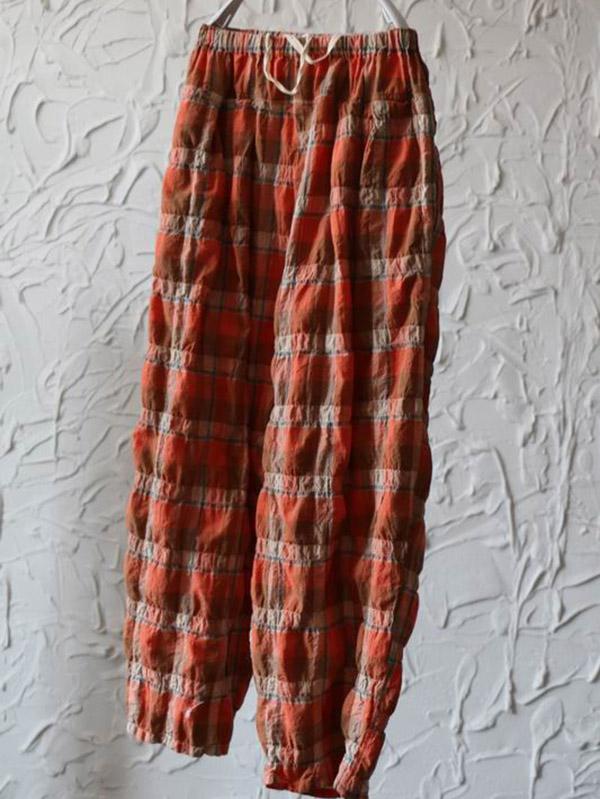 Casual Colorful Plaid Linen Pants