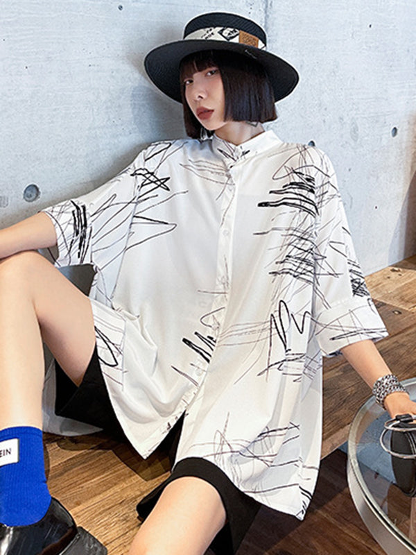 Simple Loose High-Low Contrast Color Blouse