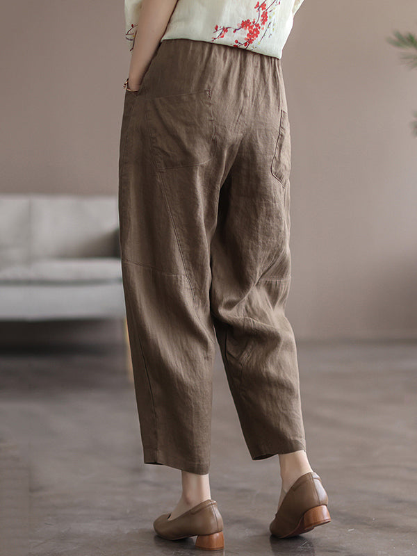 Simple Linen Solid Color Split-Joint Harem Pants