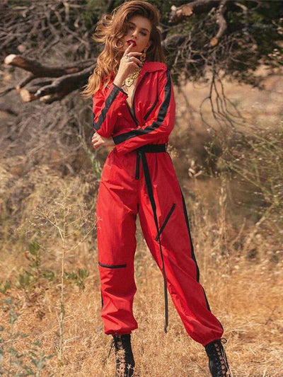 Long Sleeve Zipper Cargo Jumpsuits