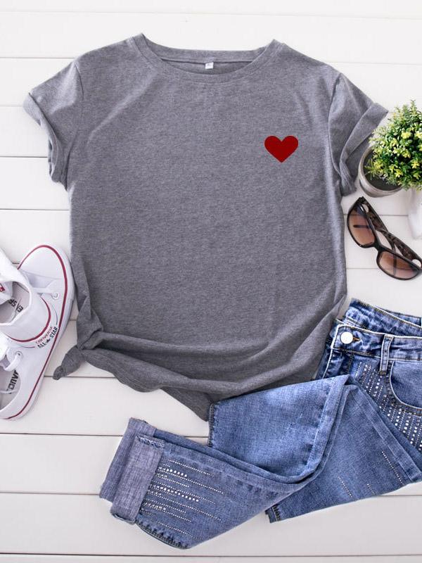 Casual Loose Printed Heart Tees