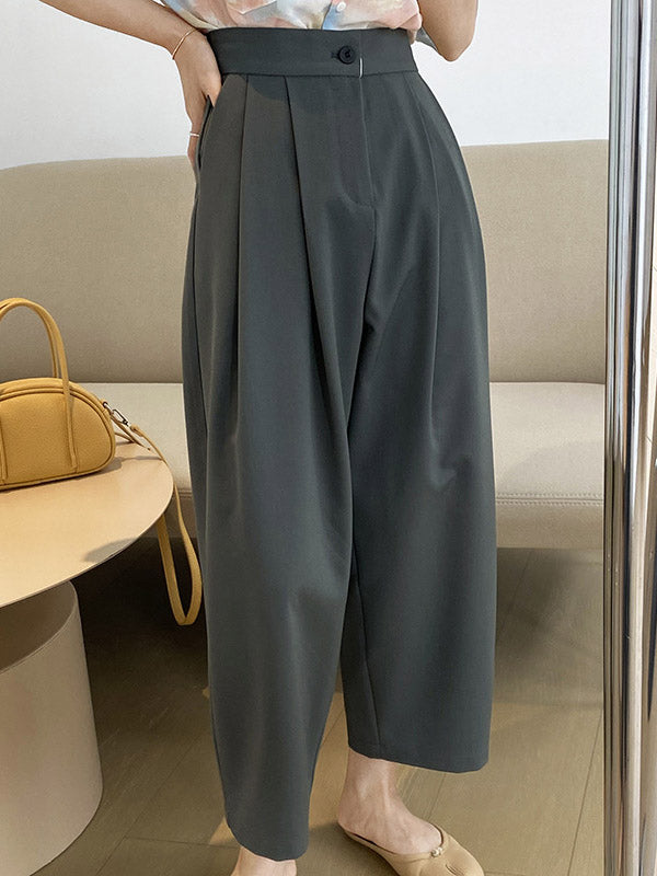 Casual Solid Color High Waisted H-Line Trousers