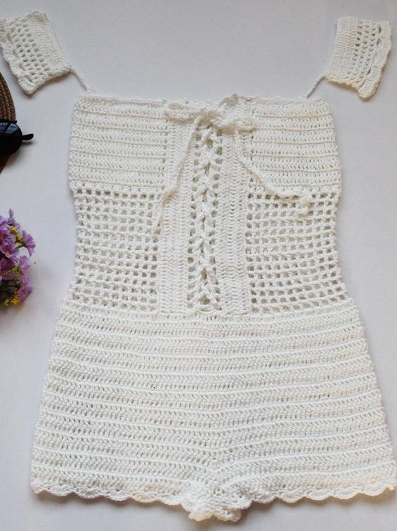 Off-the-shoulder Crochet One-Piece Swimsuit