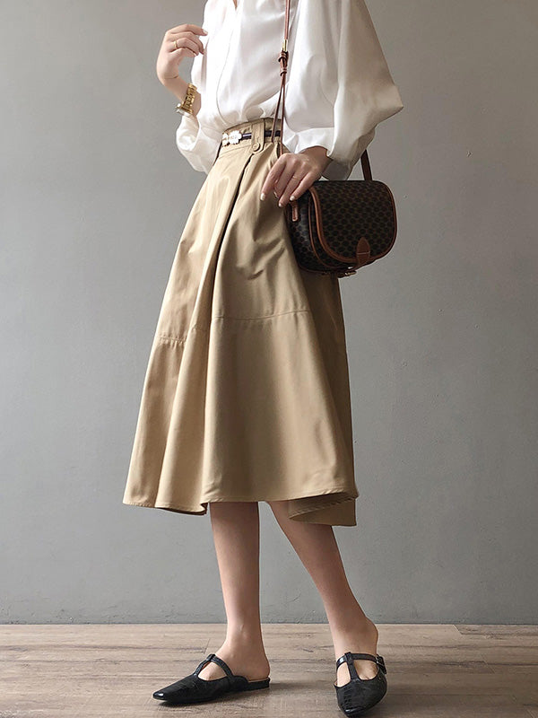 Urban Simple Solid Color A-Line Long Skirt