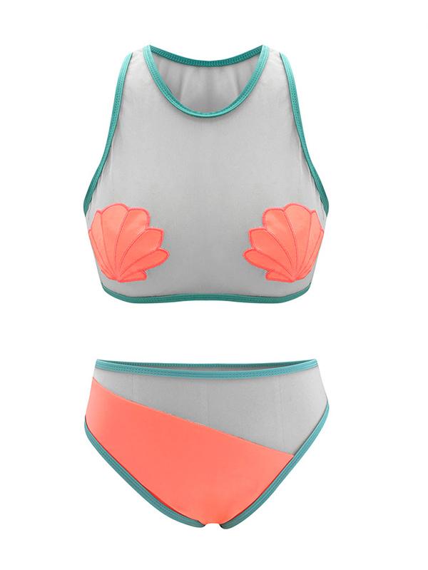 Sexy See-Through Split-Joint Seashells Split Type Bikini Swimsuit