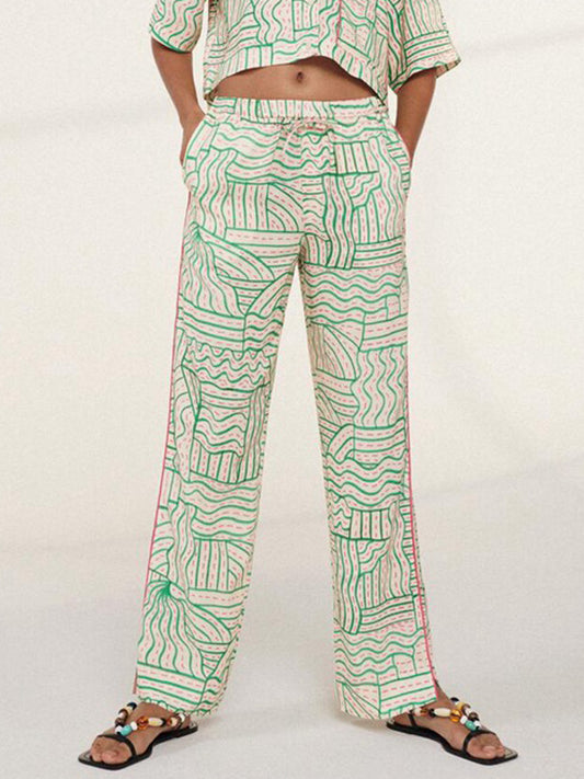 Fashion Asymmetric Printed Column Pants