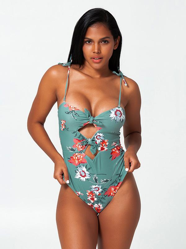 Sexy Strapless Knotted Printing One-Piece Bikini Swimwear