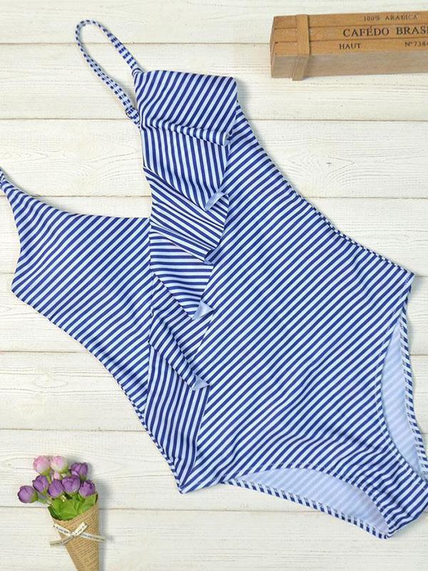 Stripes Falbala One-piece Swimwear