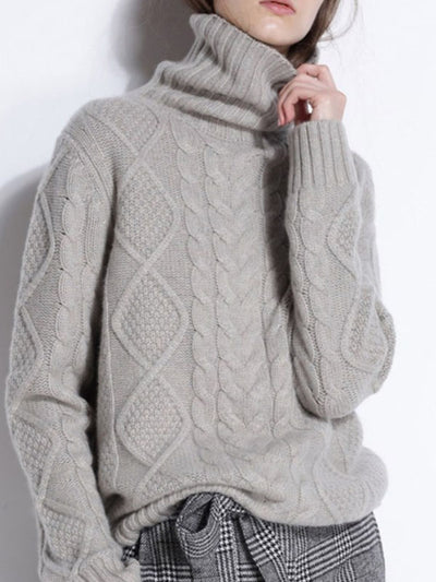 LOOSE HIGH-NECK CASHMERE SOLID COUPLE SWEATER