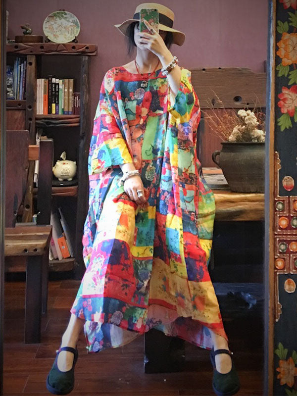 Super Loose Colorful Ramie Cotton Long Dress