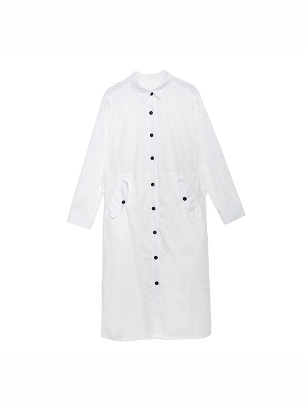 Loose Split-joint Mesh Buttons Shirt Dress