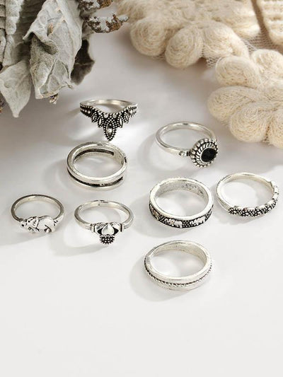 8pcs Vintage Carving Crown Loving Heart Rings Accessories