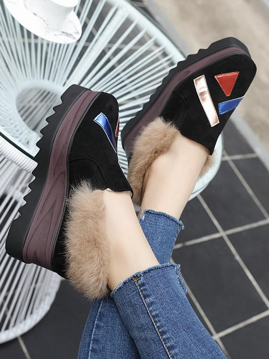 Thick-Soled High-Heeled Wedge With Fur Fringe Shoes