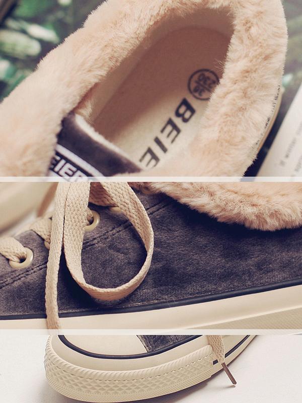 Female Artificial Fur Canvas Shoes Sneakers