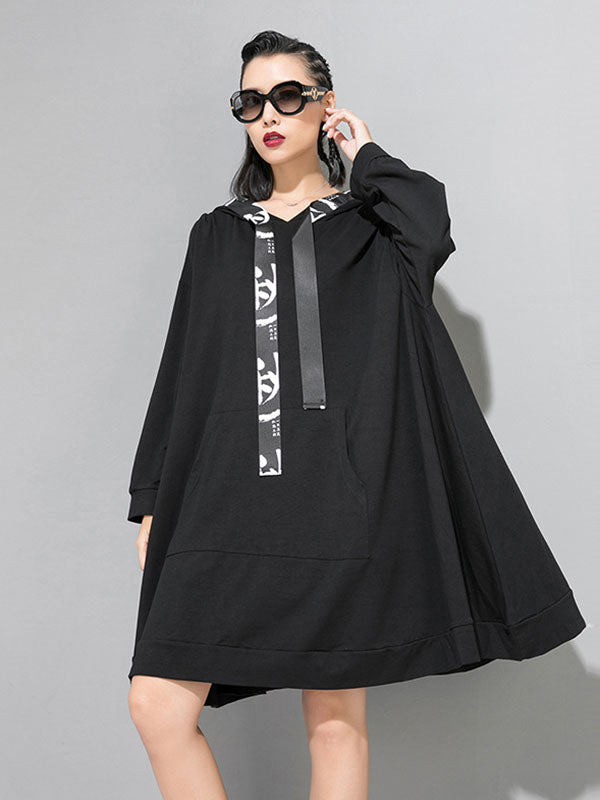 CASUAL SPLIT-JOINT HOODIE GOTH SWEATSHIRT DRESS