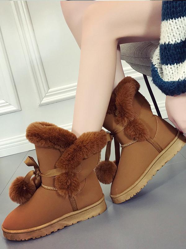 Middle Tube Artificial Fur Fluffy Ball Snow Boots Uggs