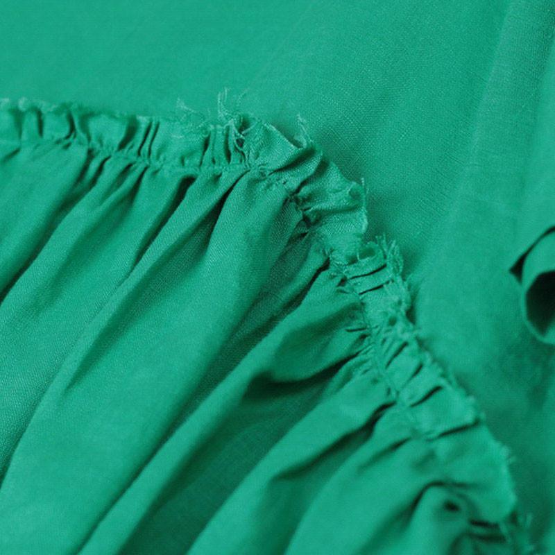 Women Splicing Pleated Short Sleeves Loose Women Green Shirt