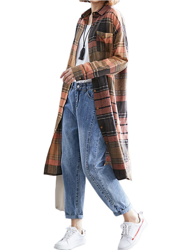 LOOSE LAPEL PLAID RETRO SHIRT