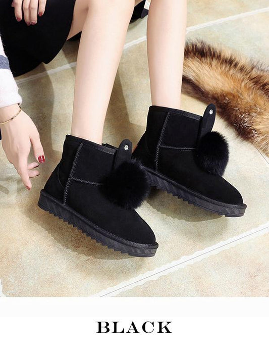 Cute Rabbit Ears Fox Fur Ball Snow Boots Uggs