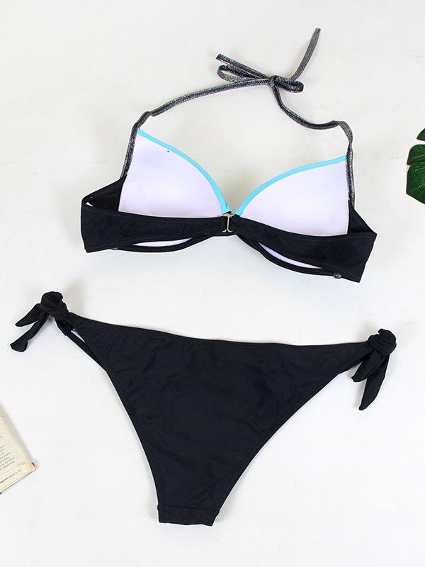 Plus Size Contrast Color Lace-up Bikini Set